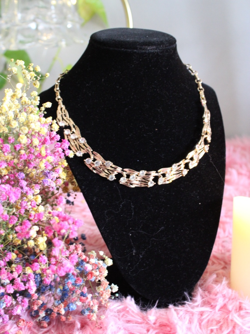 Anthropologie Gold-Tone Link Necklace with Crystal Details